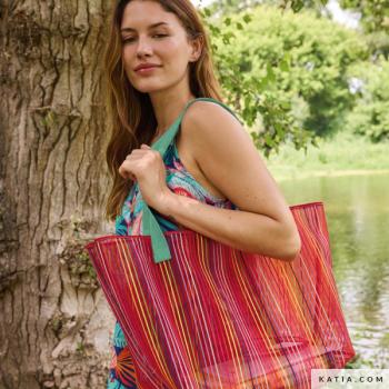 Preview: Netzstoff mit Multicolour Streifen Coral